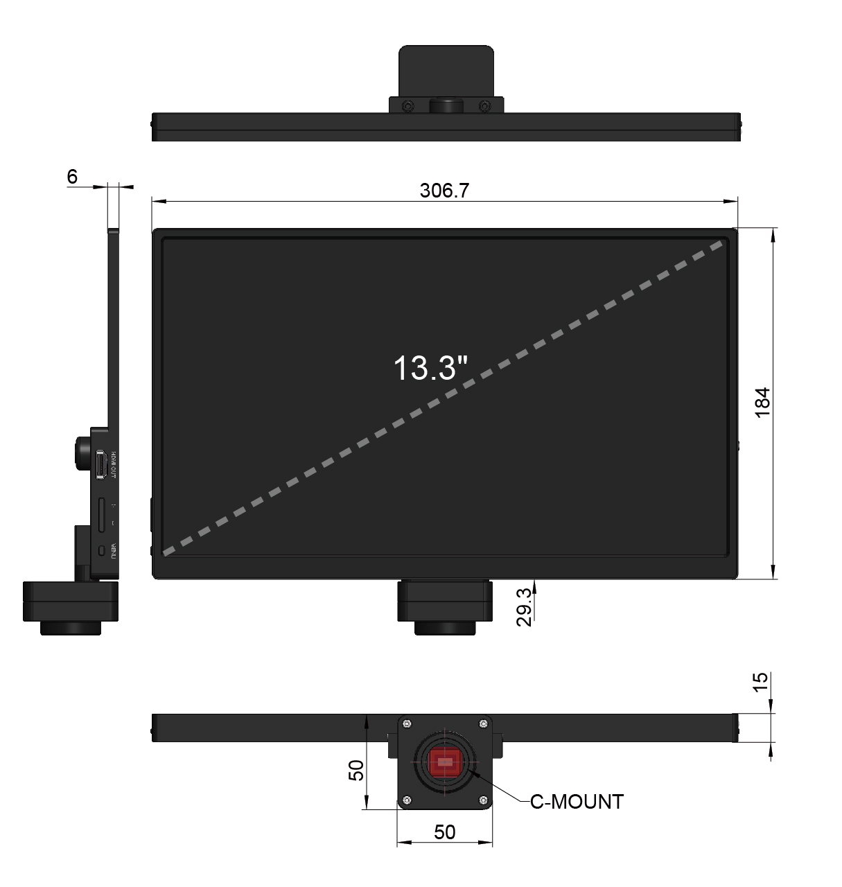 AIOCAM4K系列一体相机外观尺寸