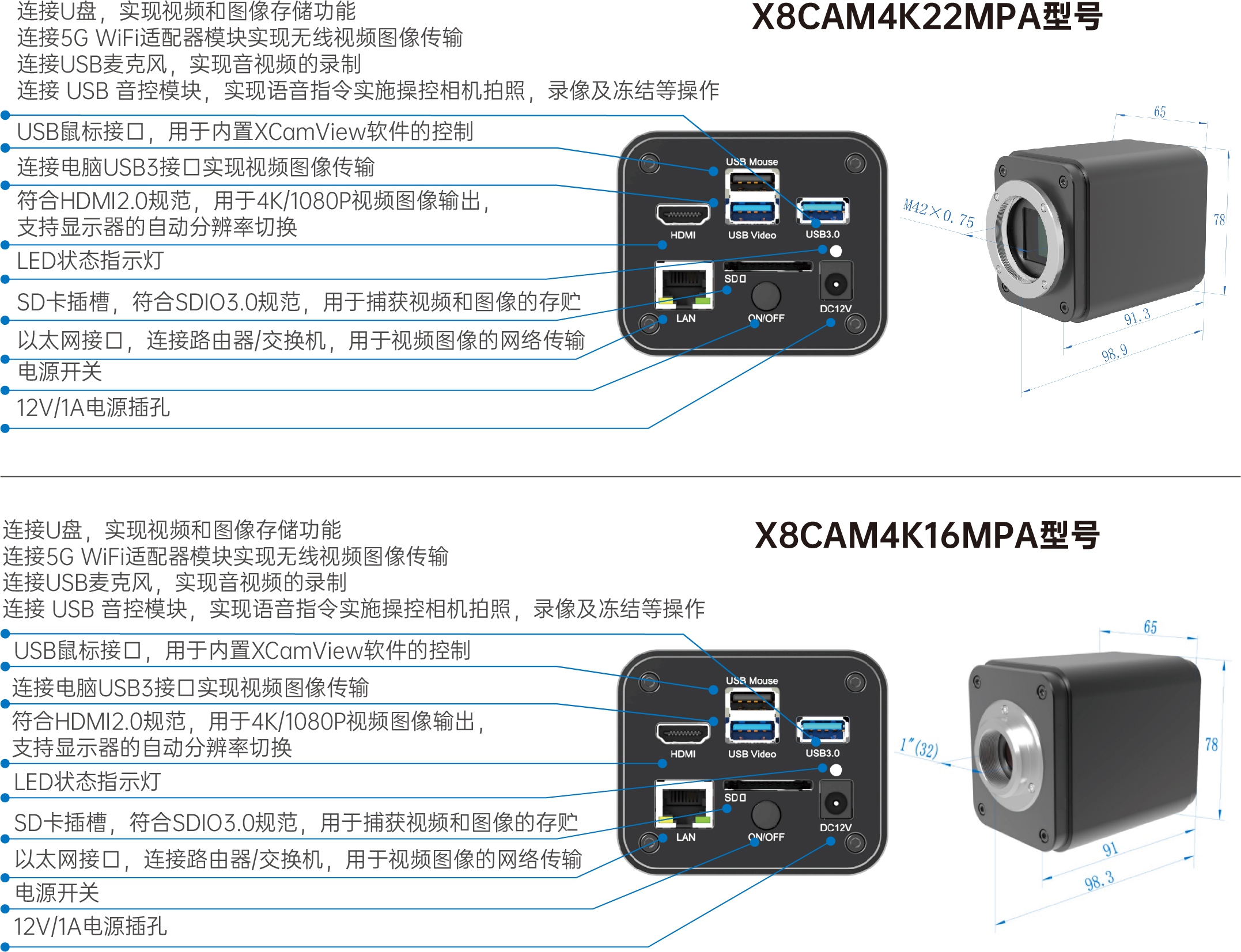 X8CAM4K系列大靶面高分辨率高帧率高画质相机