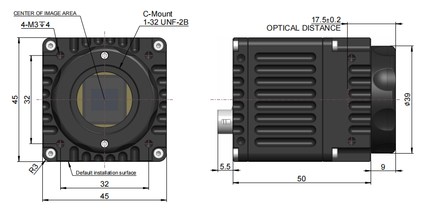 300–1700 nm · USB3 非制冷相机外形尺寸(CQD)