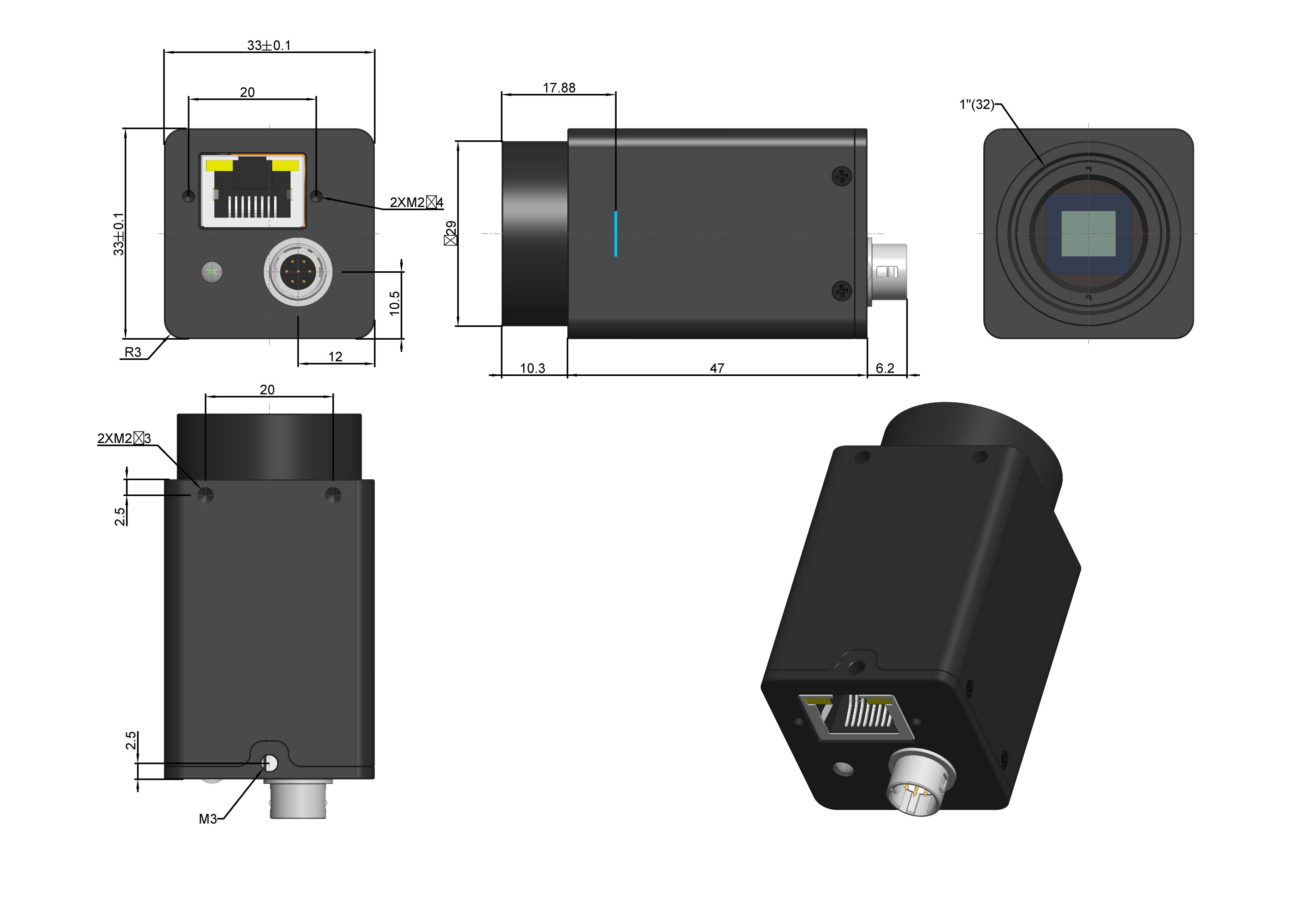 USB 接口非制冷相机外形尺寸
