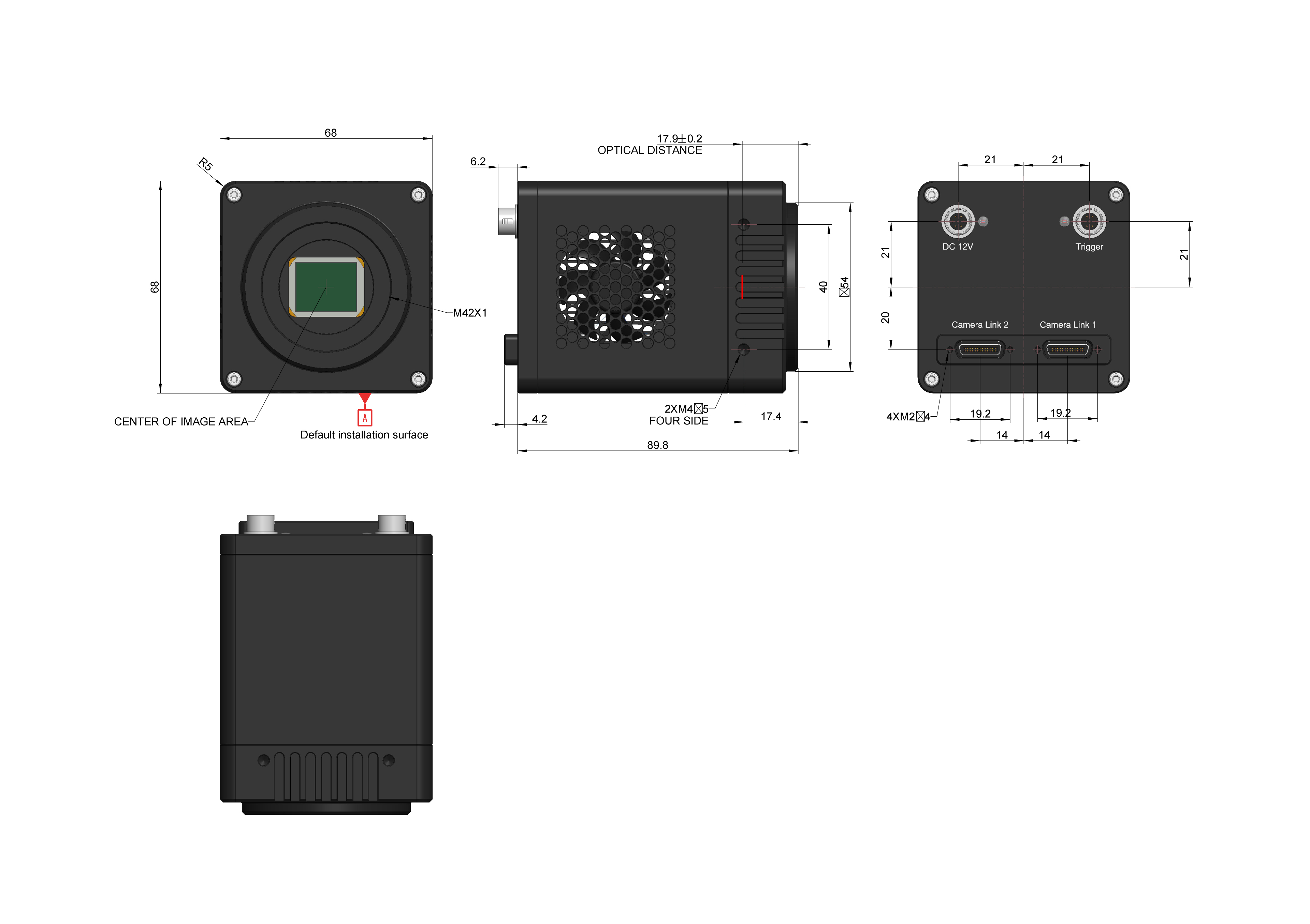 SWIR1302 CameraLink 制冷尺寸图(含安装孔位与 M42 口径)