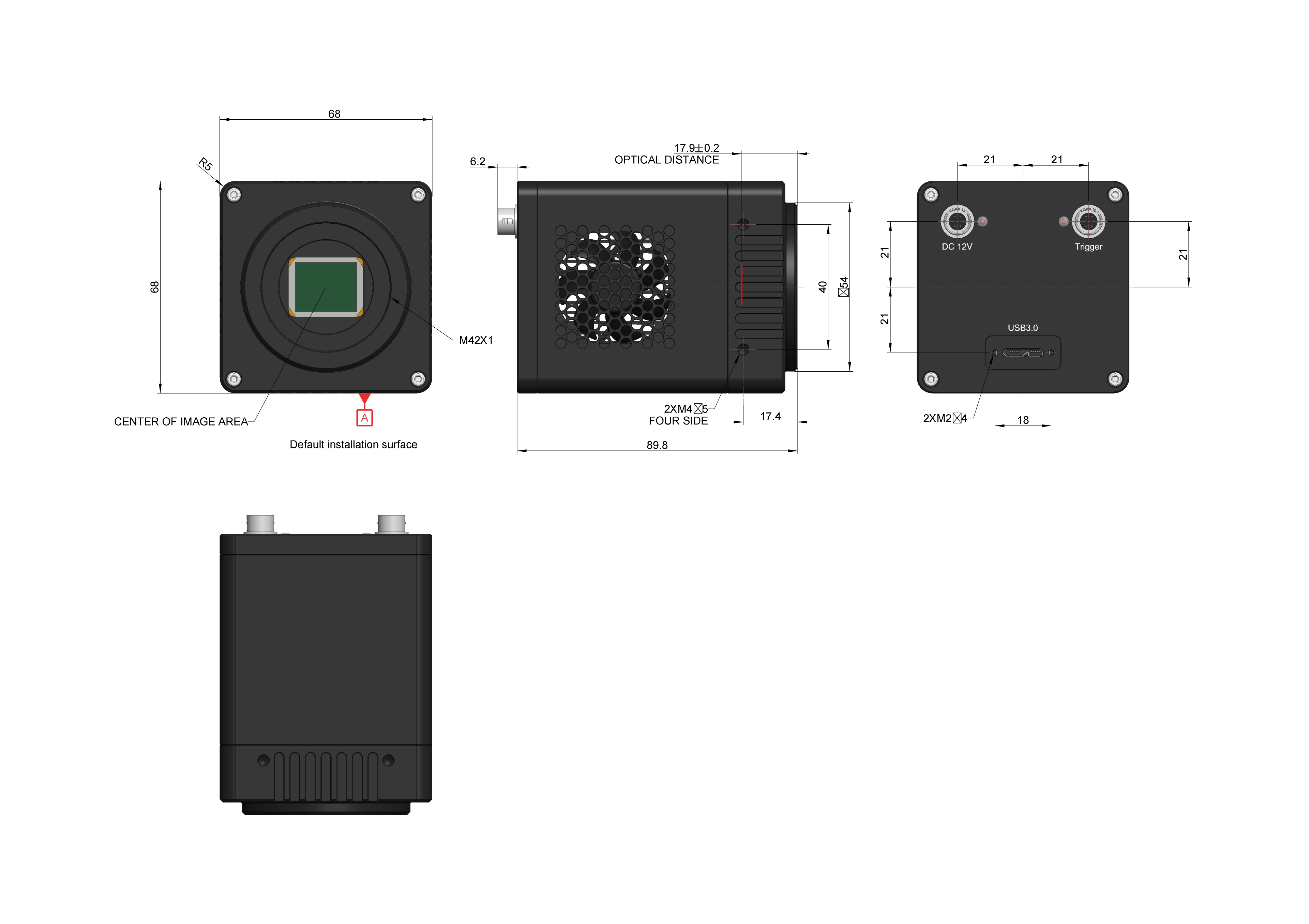 SWIR1302 USB3 制冷尺寸图(含安装孔位与 M42 口径)