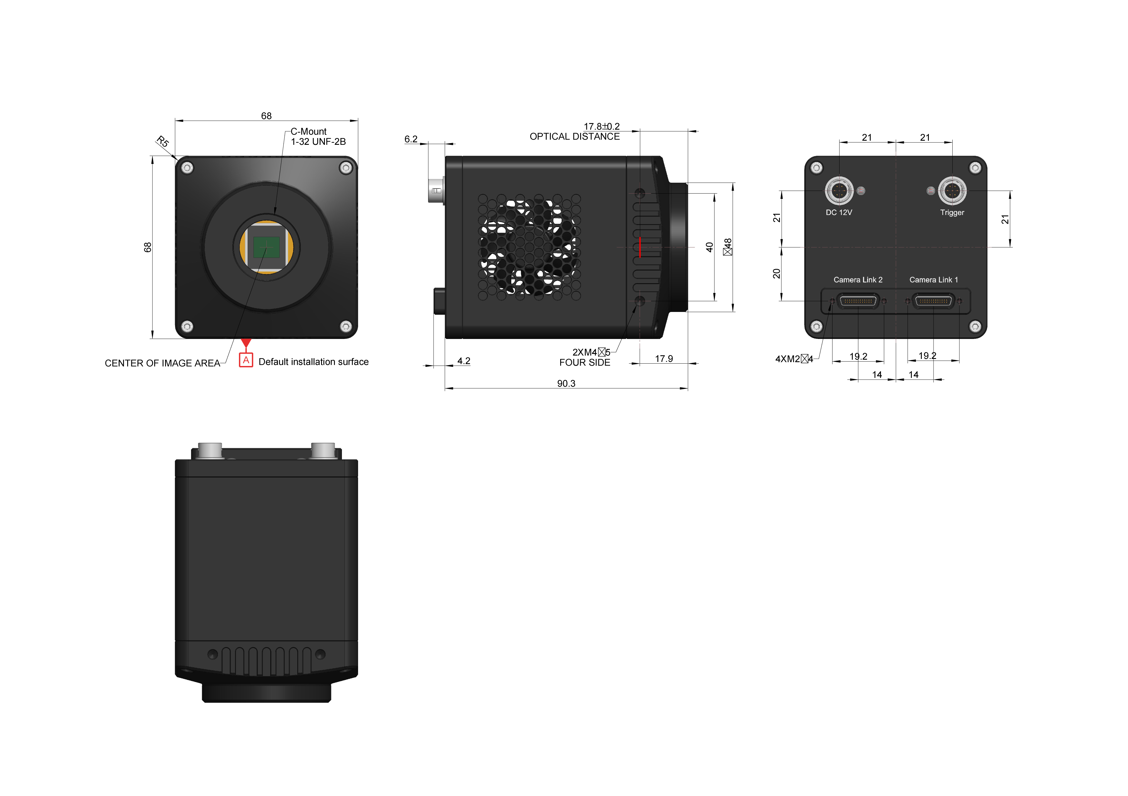 CameraLink Full 制冷尺寸(68×68×90.3 mm)