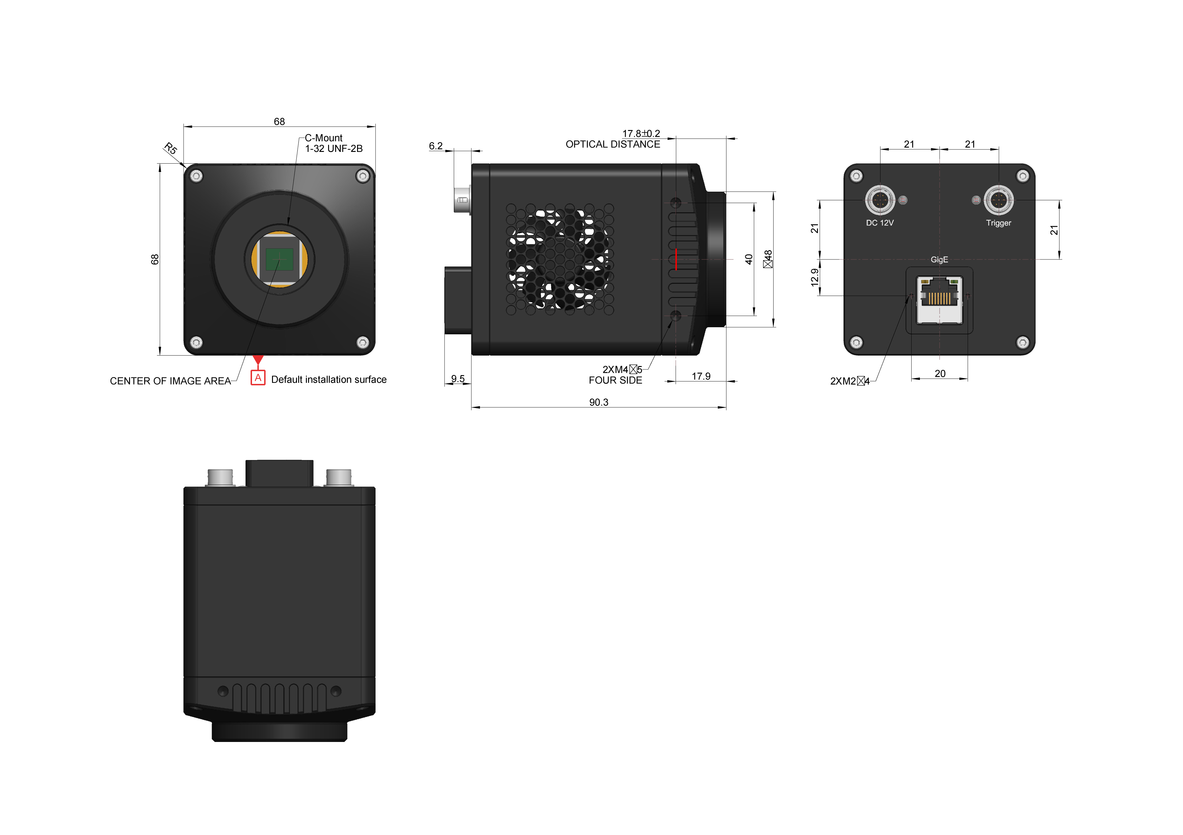 GigE/10GigE 制冷尺寸(68×68×90.3 mm)