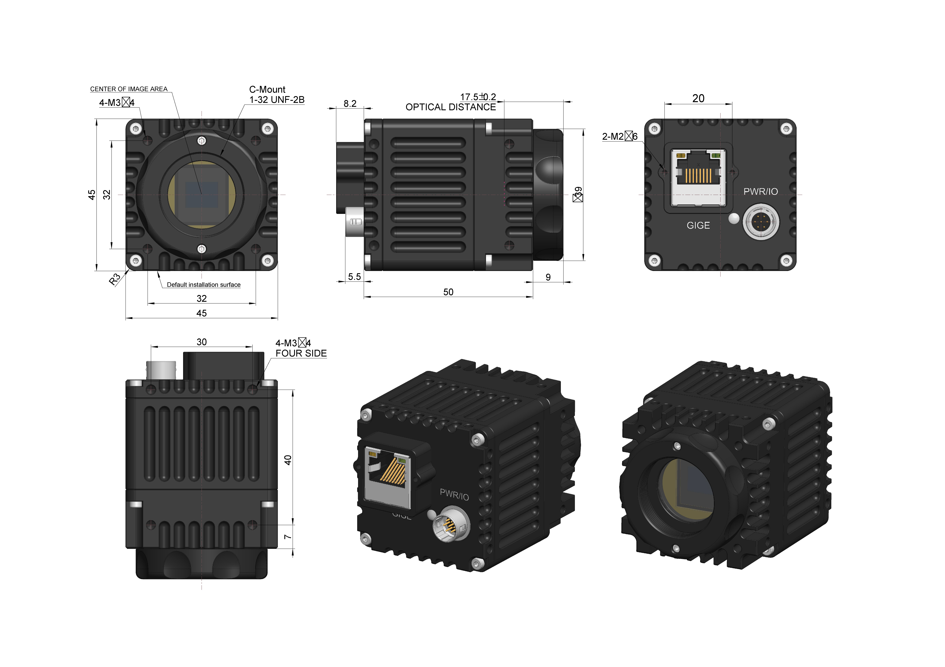 GigE 非制冷 GMV 尺寸(33×33×46.7 mm)