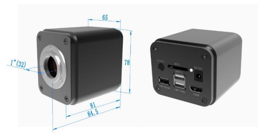 XFCAMTOP4K8MPA相机外形尺寸 XFCAMTOP4K8MPA相机外形尺寸