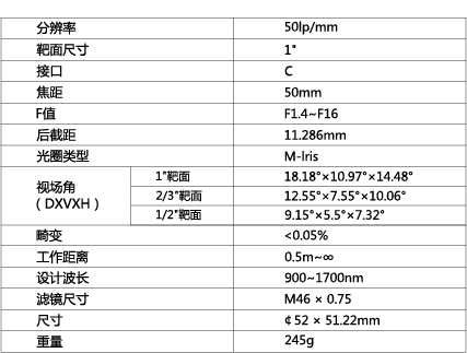 TPL-5014SWIR镜头